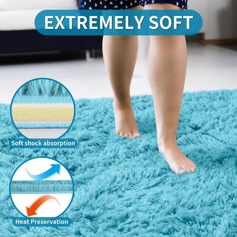 Merelax Soft Modern Indoor Large Shaggy Rug for Livingroom Bedroom Dorm Kids Room Home Decorative, Non-Slip Plush Fluffy Furry Fur Area Rugs Comfy Nursery Accent Floor Carpet 6x9 Feet, Teal Blue - Image 5